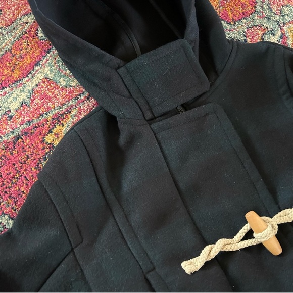 Abercrombie & Fitch | Women’s navy/green plaid wool hooded zip duffel coat sz XS - Picture 11 of 16